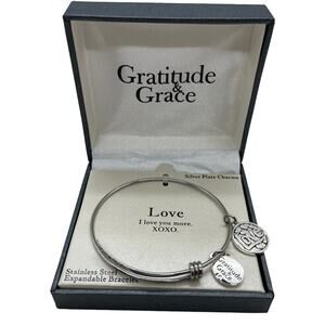Stainless Steel Bracelet Love Grace & Gratitude Love You More Charms Women Boxed